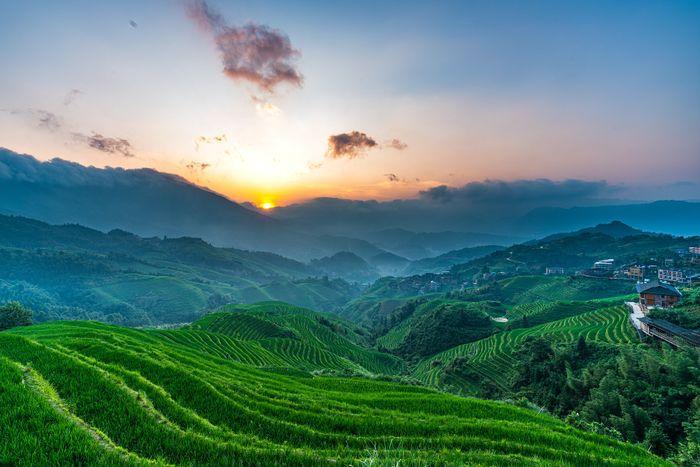 Sun rise at Rice Terraces Guilin China